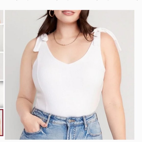 2 Old Navy Tie-Shoulder V-Neck Rib-Knit Bodysuit White & Tan PolkaDot Large NEW - Picture 7 of 11